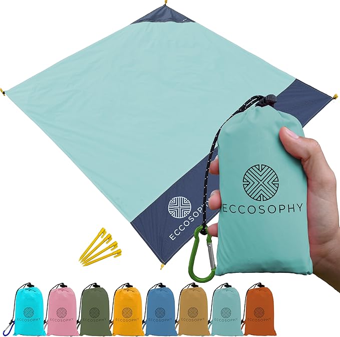 ECCOSOPHY Sand Proof Beach Blanket - Waterproof Picnic Blanket 60x55 Outdoor Compact Pocket Blanket Lightweight Ground Cov...