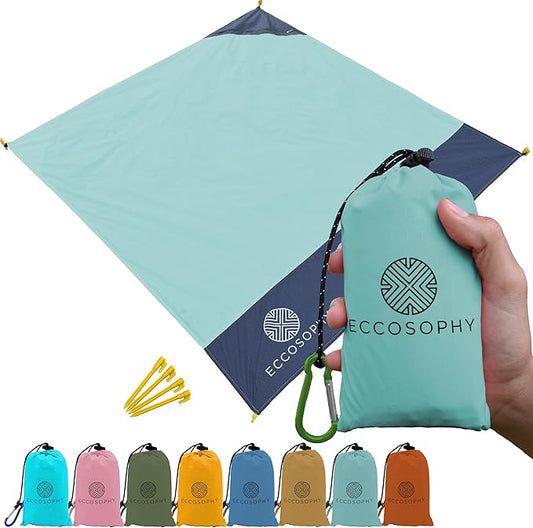ECCOSOPHY Sand Proof Beach Blanket - Waterproof Picnic Blanket 60x55 Outdoor Compact Pocket Blanket Lightweight Ground Cov...