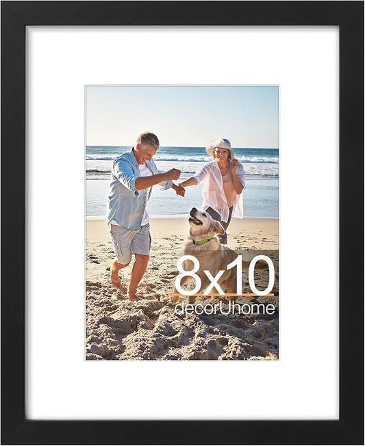 decorUhome 8x10 Picture Frame, Display Pictures 5x7 with Mat or 8x10 without Mat, Wall & Tabletop Display Photo Frame, Bla...