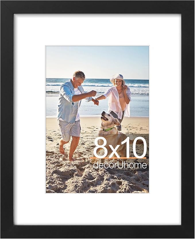 decorUhome 8x10 Picture Frame, Display Pictures 5x7 with Mat or 8x10 without Mat, Wall & Tabletop Display Photo Frame, Bla...