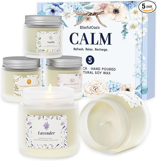BlissfulOasis Scented Candles, Long-Lasting Candles for Home Scented, 5 Pack Candle Set, Candles for Women, Natural & Safe...