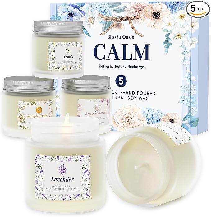 BlissfulOasis Scented Candles, Long-Lasting Candles for Home Scented, 5 Pack Candle Set, Candles for Women, Natural & Safe...
