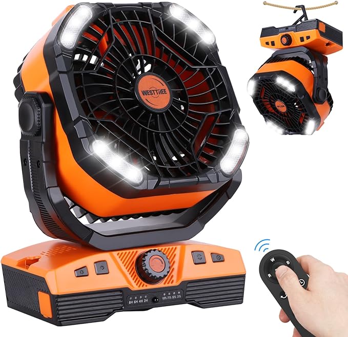 WESTTREE 20000mAh Camping Fan Oscillating Portable Fan Battery Powered Fans Rechargeable Camping essentials with Light Hoo...