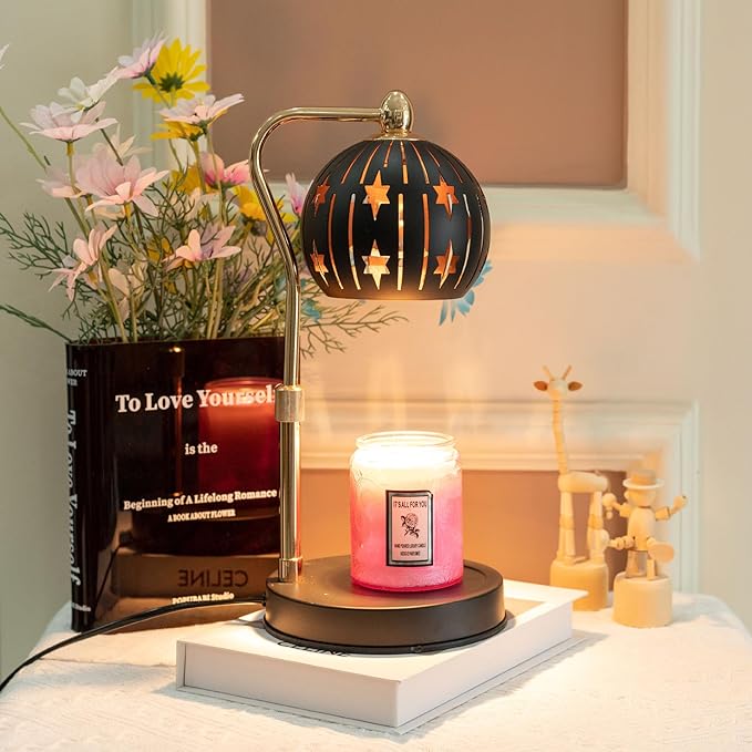 Electric Candle Warmer Lamp with Timer & Dimmer for Bedroom（Candle Not Included, Height Adjustable Candle Warmer with 2 Bu...
