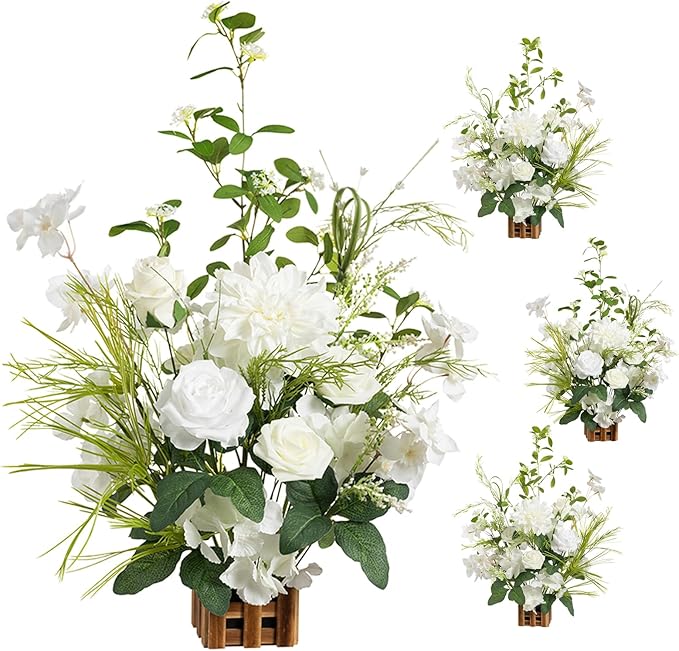 Ling's moment 17.5" Tall Free Standing Artificial Flowers Arrangements 4 pcs Fall Wedding Aisle Runner Chair Decorations L...