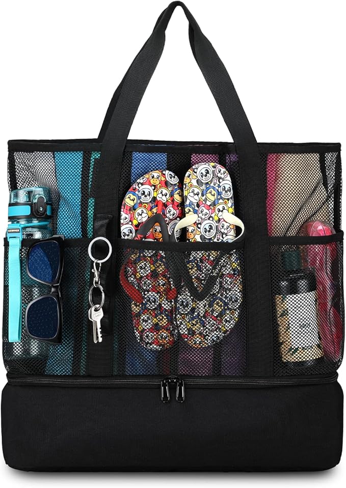 UYLIA Beach Bag with Cooler,Mesh Beach Bags for Women Sandproof for Pool and Swimming Travel Daily with Durable 8 Pocket