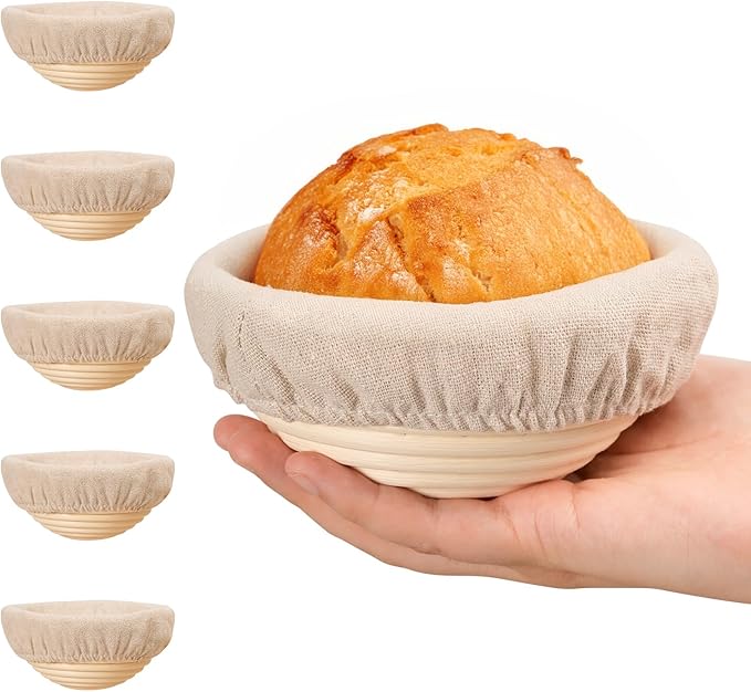 5 Inch Banneton Bread Proofing Basket Set of 6, Kikcoin Mini Sourdough Bread Baking Supplies, Small Banneton Basket Proofi...