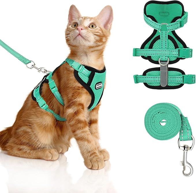 Cat Harness for Walking, Escape Proof Cat Harness and Leash Set with Reflective Strip, Adjustable Cat Leash Breathable Sof...
