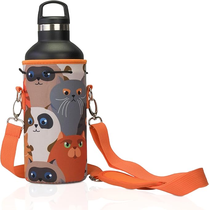 Made Easy Kit Neoprene Water Bottle Carrier Holder with Adjustable Shoulder Strap for Insulating & Carrying Water Containe...