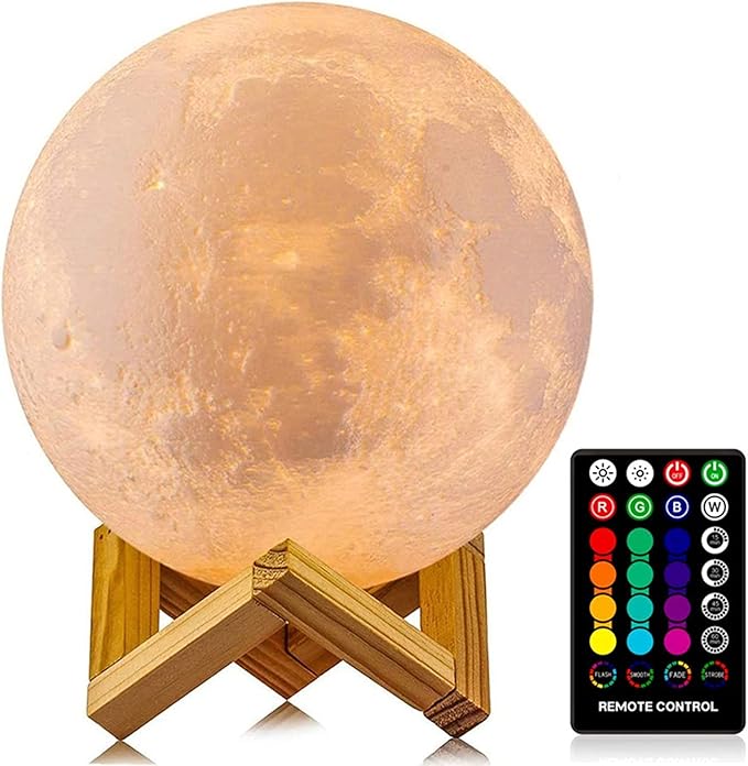 LOGROTATE Moon Lamp, 16 Colors LED Night Light for Kids 3D Printing Moon Light with Stand& Remote/Touch Control & Timing, ...