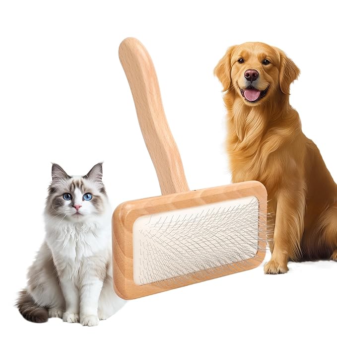 Slicker Brush for Dogs and Cats, Grooming Brush for Long & Short Hair Pets, Gentle Coated Bristles for Shedding, Mats & Ta...