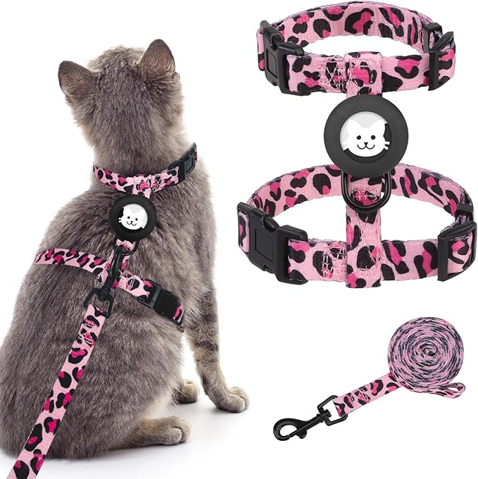 BINGPET Cat Harness with Airtag Holder, Cat Harness and Leash Set Escape Proof for Walking Travel Outdoor, Soft Adjustable...