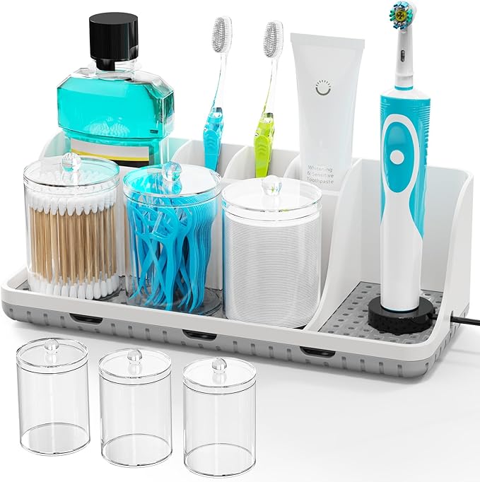 PARKMANI Bathroom Counter Organizers and Storage, Toothbrush Holders for Bathrooms with 3 PCS Qtip Holder, Kids Electric T...