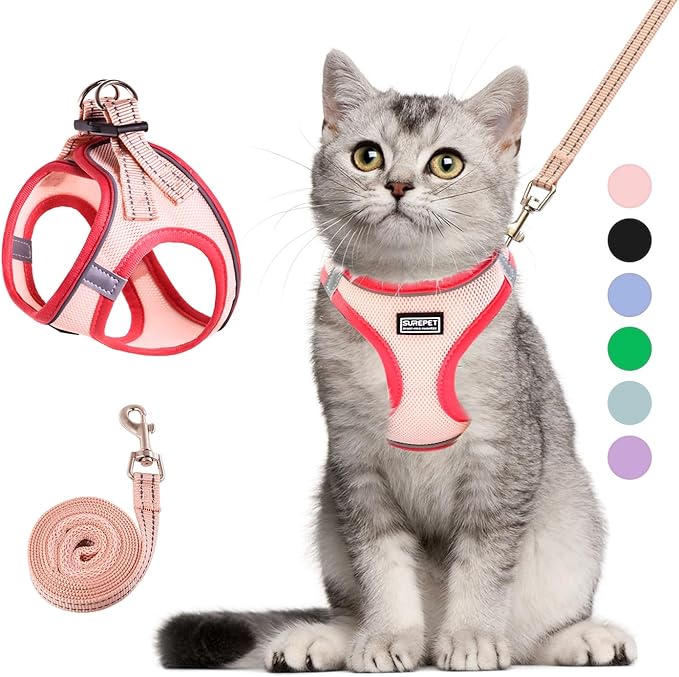Betmaypet Cat Harness and Leash Set, Soft and Breathable Vest with Reflective Strip, Escape Proof Kitten Harness, Easy to ...