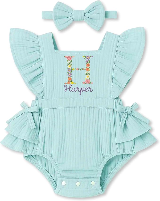NAZENTI Personalized Baby Girl Romper, Ruffle Outfits Infant Girl, Custom Newborn Embroidered Clothes, Daughter Gift Birthday