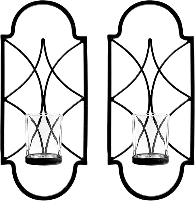 Hosley Set of 2 12 Inch High Iron Tealight Candle Wall Sconces Ideal Gift for Wedding Special Occasion Spa Aromatherapy Ha...