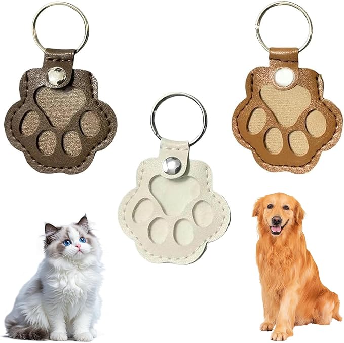 3 Pcs Pet Paw Shaped Leather Keychain, Pet Hair Keychain, Pet Memorial Gift Keyring, Handmade Key Holder For Collecting Ca...