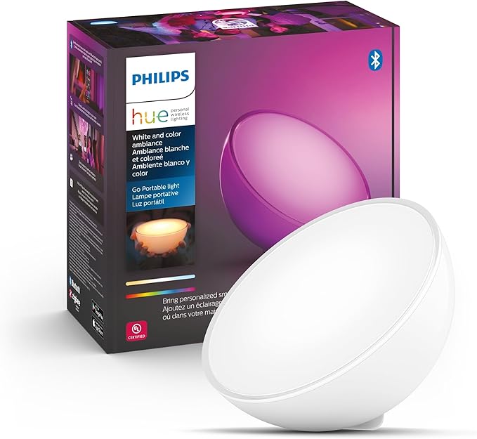 Philips Hue Go Smart Portable Dimmable Table Lamp, White - White and Color Ambiance LED Color-Changing Light - 1 Pack - In...