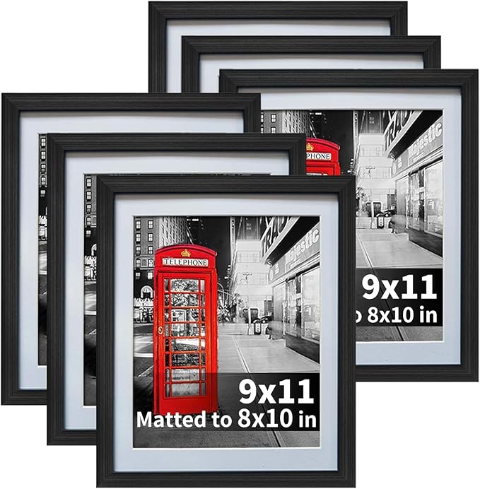 8x10 Black Picture Frames with Mat for Wall or Table Top Decoration, Set of 6