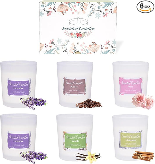 Toptime Candles for Home Scented, 6 Pack Aromatherapy Candle Gift Sets for Women, Nature Soy Wax Jar Candles 13.2oz 72h Bu...