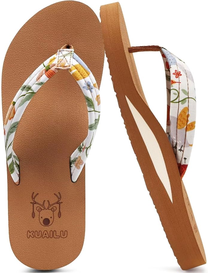 KuaiLu Womens Arch Support Flip Flops Ladies Comfort Lightweight Soft Yoga Mat Cushion Walking Thong Sandals