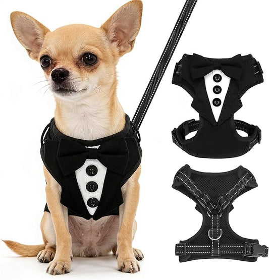 BINGFPET Dog Tuxedo Harness for Small Medium Dogs, No Pull Dog Harness and Leash Set,Soft Padded Mesh Step-in Dog Vest Tux...