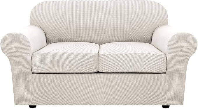 H.VERSAILTEX 3 Piece Stretch Sofa Covers for 2 Cushion Loveseat Couch Covers for Living Room Sofa Slipcovers (Base Cover P...