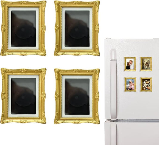 PYOAGT 4 Pack Magnetic Picture Frames for Refrigerator - 3"x2" Vintage Mini Gold Photo Frames(Dimensions with Card Size：2....
