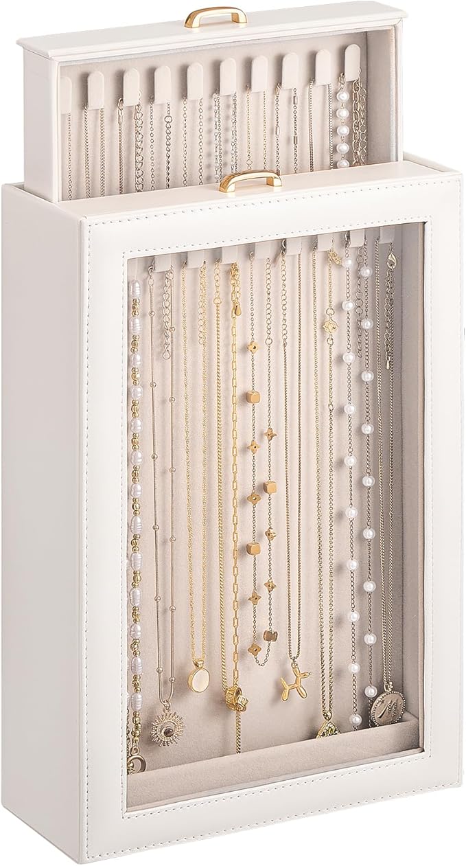 Lolalet Necklace Organizer Box, Jewelry Storage Box with Clear Window for Necklaces Bracelets, Tangle-Free Necklace Displa...