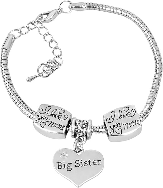 Infinity Collection Big Sister Bracelet – Silver-Tone Heart Charm Jewelry with I Love You More Beads – Adjustable Gift Bra...