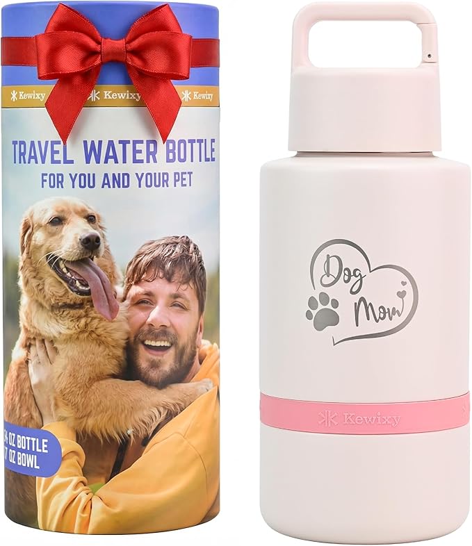 Dog Mom Gift, Insulated Dog Water Bottle with Travel Bowl, Women Christmas, Birthday for DogLover, Portable Water Bottle D...