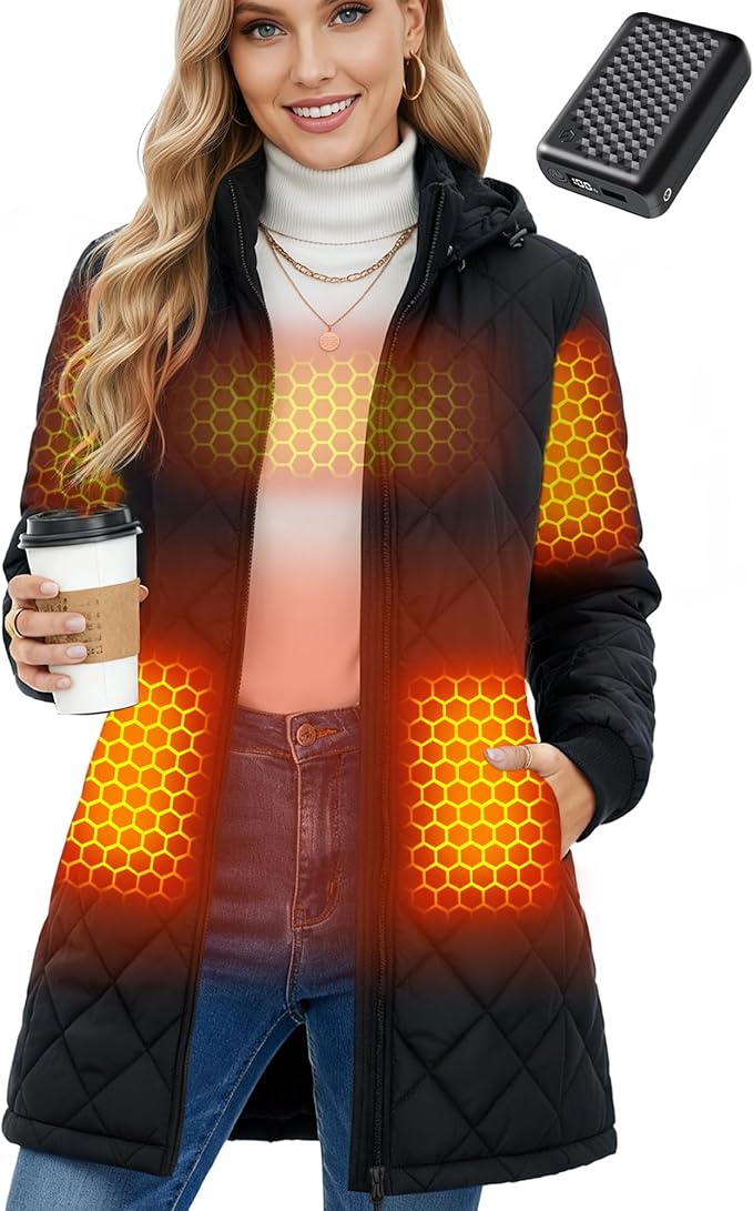 Wulcea Graphene Heated Jacket For Women 12V 18400mAh Fast Charge Large Capacity Battery