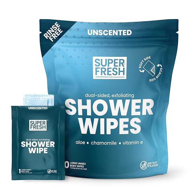 Super Fresh Body Wipes, Large Unscented Shower Wipe for Adults Men Women Kids, Personal Hygiene Cleansing Cloth Enriched w...