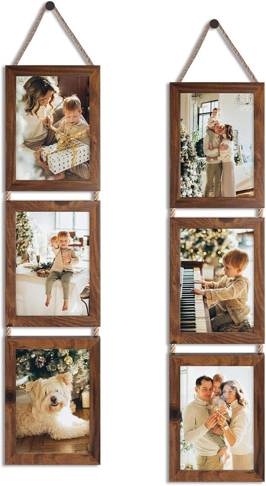 QUTREY 5x7 Collage Picture Frames, 6 Openings Hanging Photo Frame Set Display Vertical 5 by 7 inch Pictures for Wall Deco...
