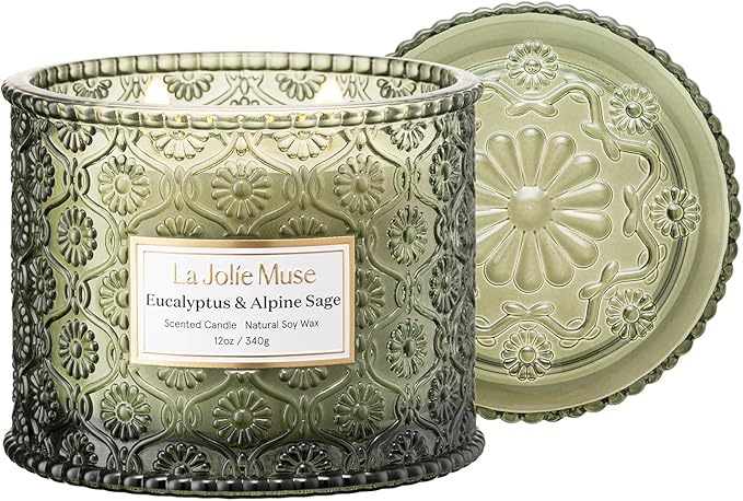 LA JOLIE MUSE Eucalyptus & Apline Sage Scented Candle | Eucalyptus, Sage, Lavender | 12 oz Double Cotton Wick Soy Candle |...