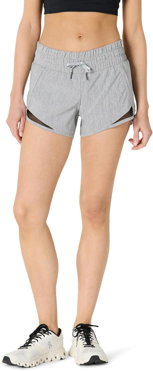 Amazon Essentials Women's Regular-Fit Athletic Ruched Waistband Woven Running Shorts with Zip Pocket