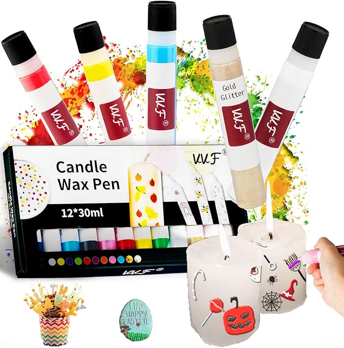VVF Candle Wax Pen Set – 12 Vibrant Colors with Glitter Pens for Fun DIY Candle Painting Kit, Candle Making, Crafts, Holid...
