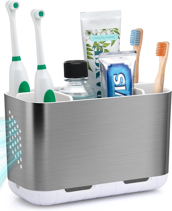 LAFARA Toothbrush Holders for Bathroom Organizer Countertop, Detachable Anti-Slip Large Electric Toothbrush Holders, Brush...