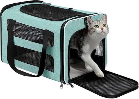 PAPZER Cat Carrier Soft-Sided Travel Bag for Medium to Large Cats Over 15lbs, Small Dog Carrier Crate Top Entry Breathable...