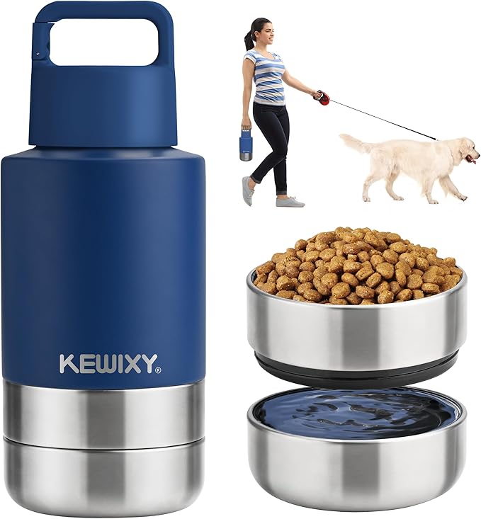 KEWIXY Insulated Dog Travel Water Bottle with Detachable Bowls, 3 in 1 Portable Dog Water Bottle Dispenser, Dog Accessorie...
