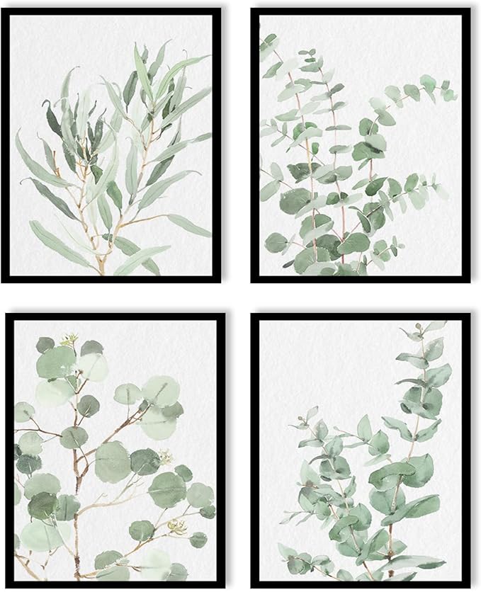 Botanical Prints Wall Art Framed: Sage Green Modern Farmhouse Wall Decor - Boho Wall Art for Bathroom Bedroom - Eucalyptus...