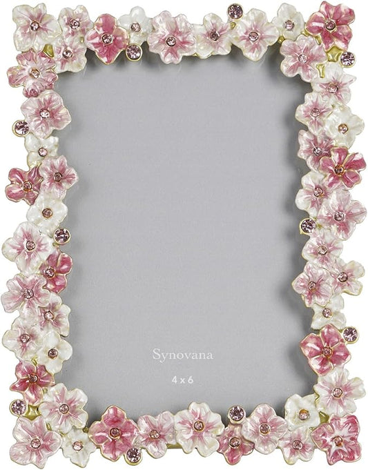 Synovana Pink Flower Picture Frame 4x6 Blossom Photo Frame for Tabletop Display, Decorative Flower Design Home Decor