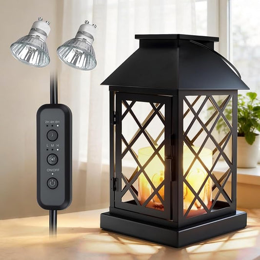 Candle Warmer Lamp with Timer, Dimmable Candle Warmer Lantern for Large 3 Wick Jar Candles Vintage Enclosed Metal Candle L...