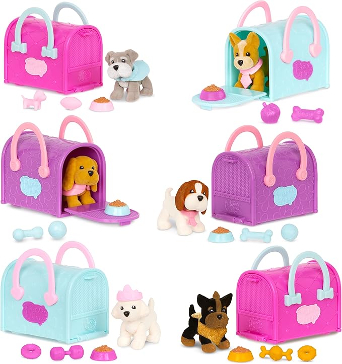 Pucci Pups – Collectible Puppy Set – 6 Toy Dogs Included – Carrier Purse – Food Bowls & Accessories 3+ Years