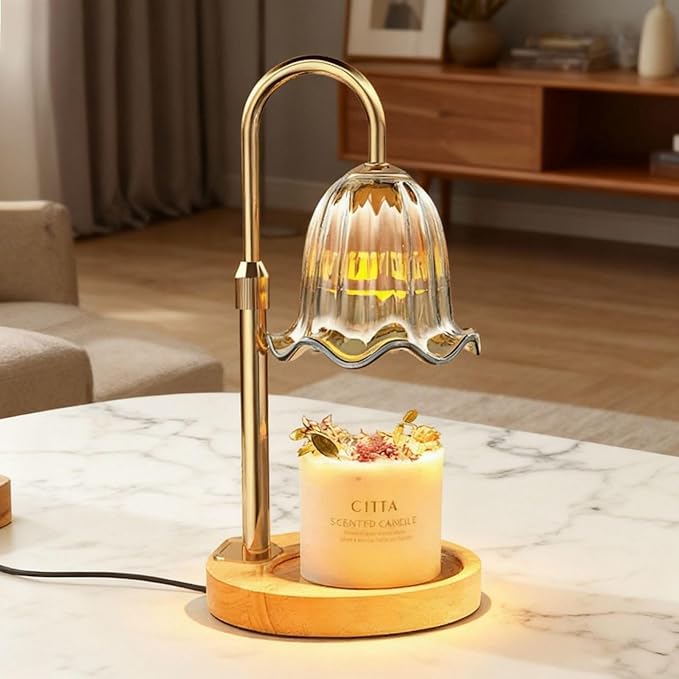 MoKasi Crystal Candle Warmer Lamp with Timer & Dimmable Light, Wall Mount Option，Adjustable Height Wax Melt Warmer for Jar...