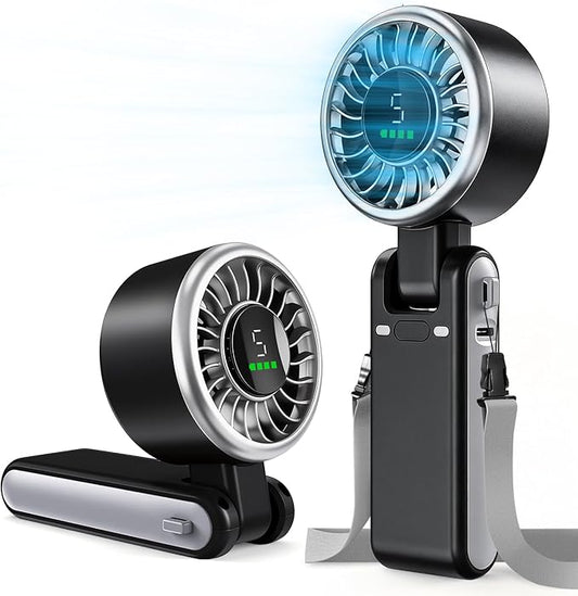 AWOAWO Portable Handheld Fan, 5 Gear Wind, Battery Operated, Up to 13 Working Hours, Mini Personal Hand Fan Blow Cold Air ...