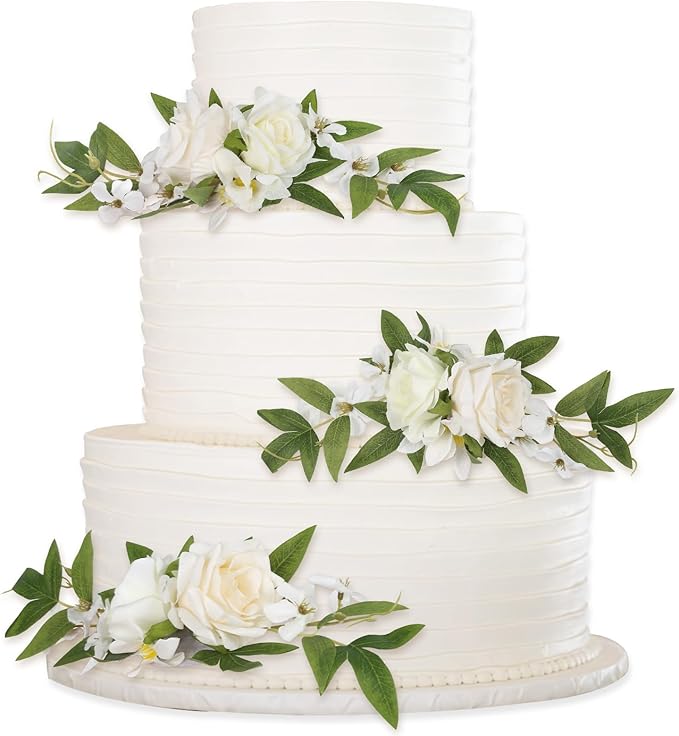 Wedding Cake Flowers,3PCS White Flowers for Cake Topper Faux Cake Decorations for Wedding Anniversary Birthday Party Festi...