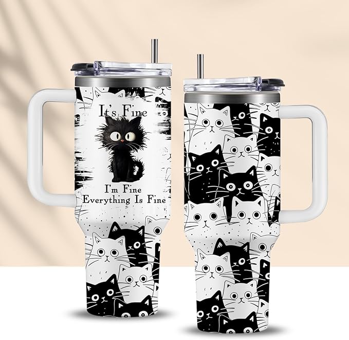 CGMIBAS Cat Lover Gifts, Gift for Cats Lovers Women Men Girls Funny 40oz Black Cats Themed Tumbler Cups with Handle - Ever...
