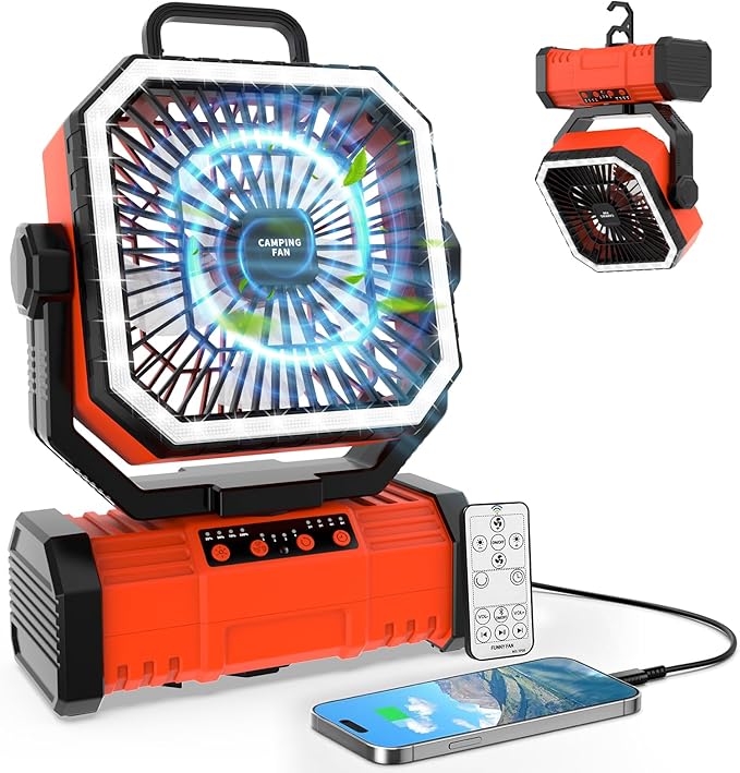 Super RGB Camping Fan with LED Light,20000mAh Battery Operated Oscillating Tent Fan,Portable Fans Rechargeable W/4-Speeds...