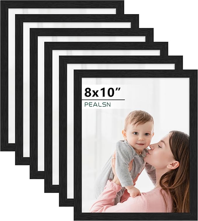 PEALSN 8x10 Picture Frame Set of 6, Black Picture Frames with HD Plexiglass,Wall Gallery Photo Frames for Wall Mounting or...